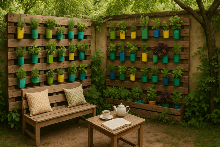 Crie um cantinho verde usando pallets e vasos recicláveis