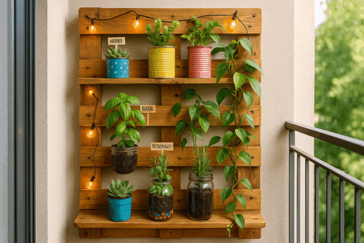Crie um cantinho verde usando pallets e vasos recicláveis