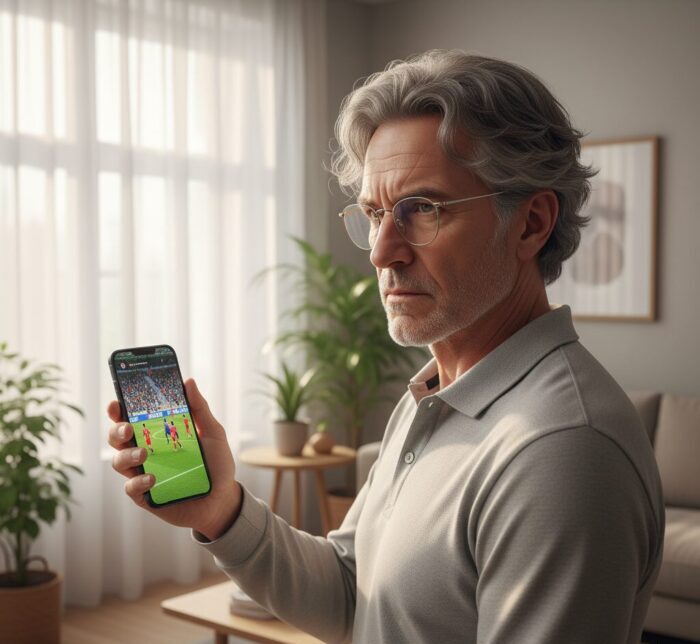 homem assistindo futebol ao vivo no celular