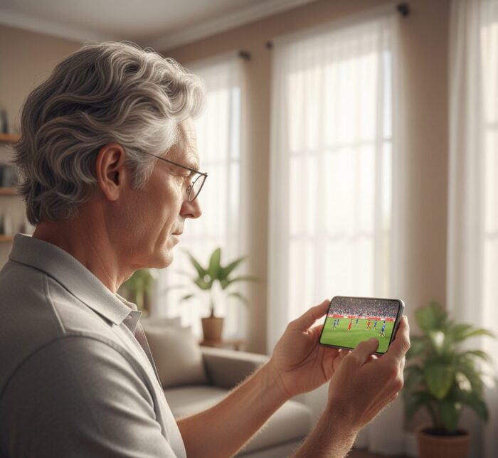 homem assistindo futebol ao vivo no celular