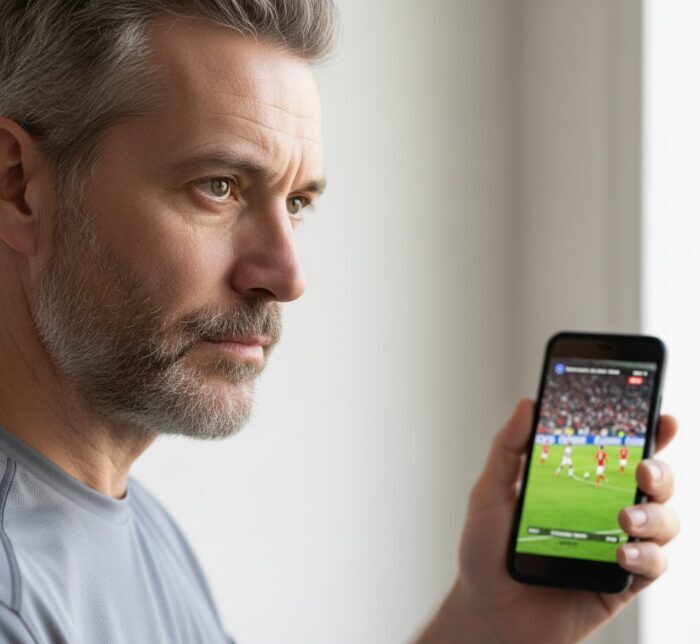 homem assistindo futebol ao vivo no celular