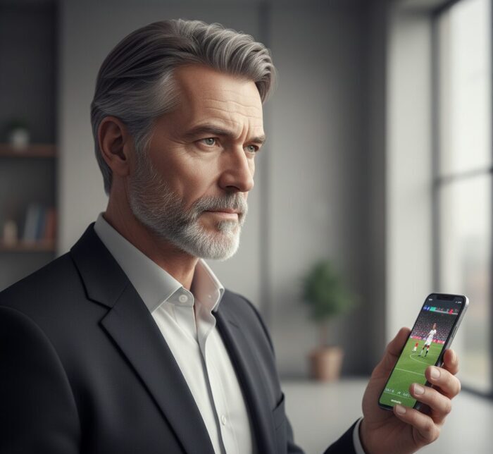 homem assistindo futebol ao vivo no celular