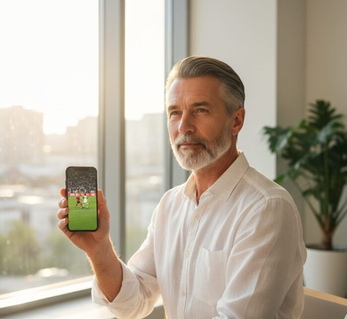 homem assistindo futebol ao vivo no celular
