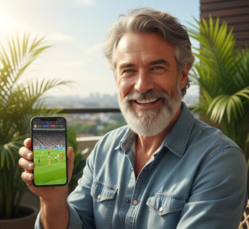 homem assistindo futebol ao vivo no celular